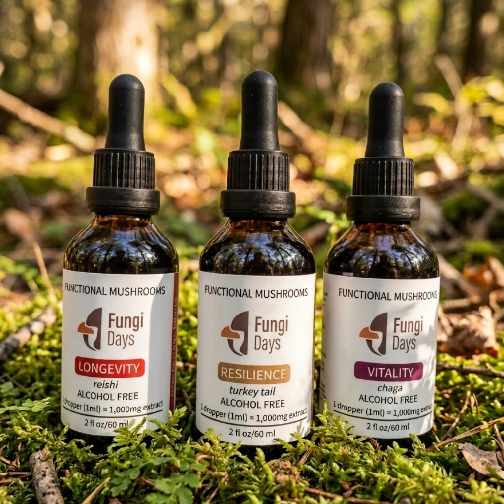 Daily Defense Trio – Reishi, Chaga & Turkey Tail Tinctures
