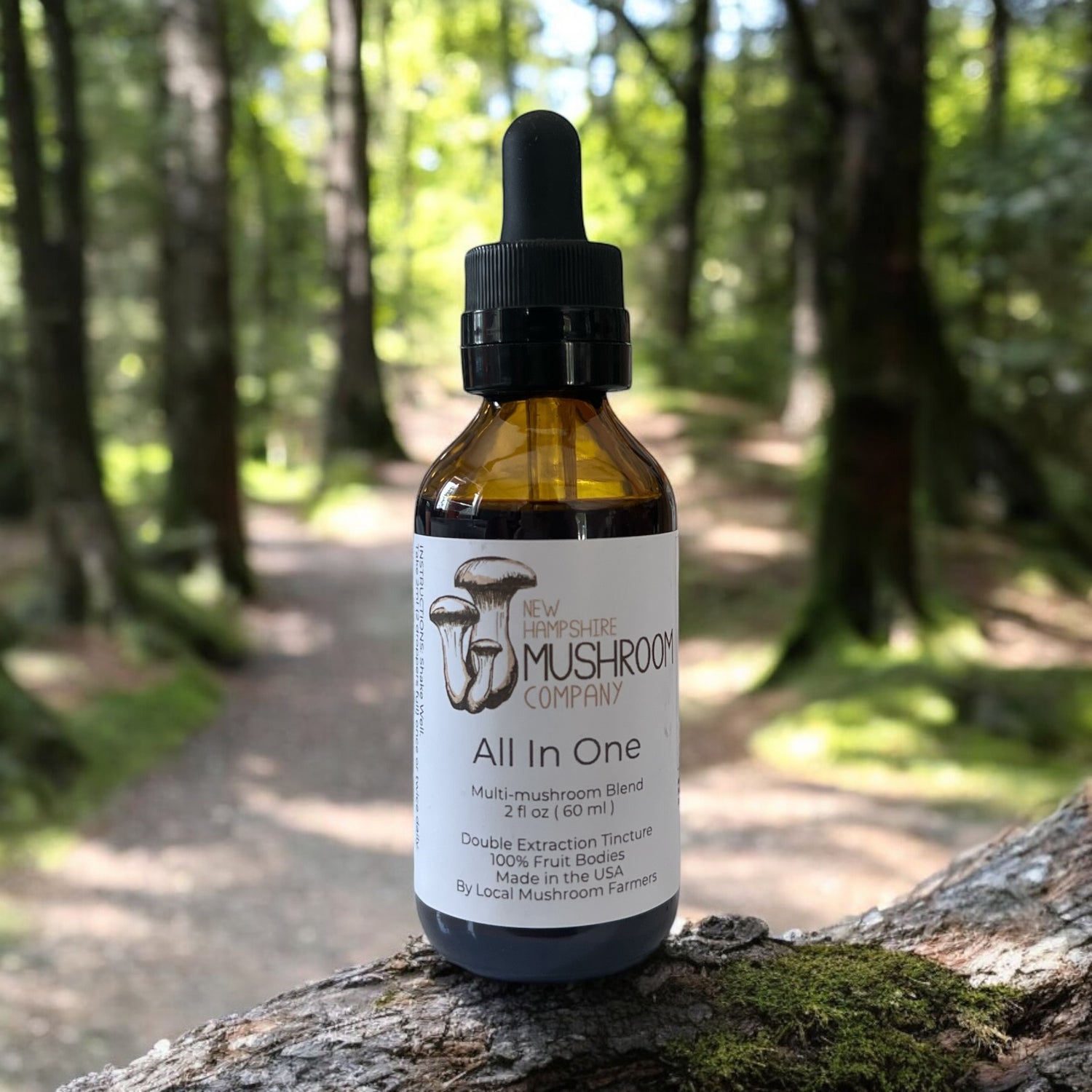 All in One Mushroom Tincture by NH Mushroom Company – a 7-mushroom blend featuring Reishi, Lion’s Mane, Chaga, Cordyceps, Turkey Tail, Shiitake, and Maitake.